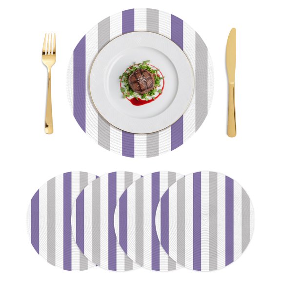 Round Placemats Striped 15 inch Set of 4 Table Mats for Dining Table Purple Gray Heat Resistant Non-Slip Kitchen & Home Decorative Place Mat Set