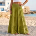 thumbnail image 2 of Tqcoqu Women's Solid Cotton Linen Tiered Maxi Skirt,Smocked Elastic High Waist Flowy Boho Beach Long Skirt, 2 of 6