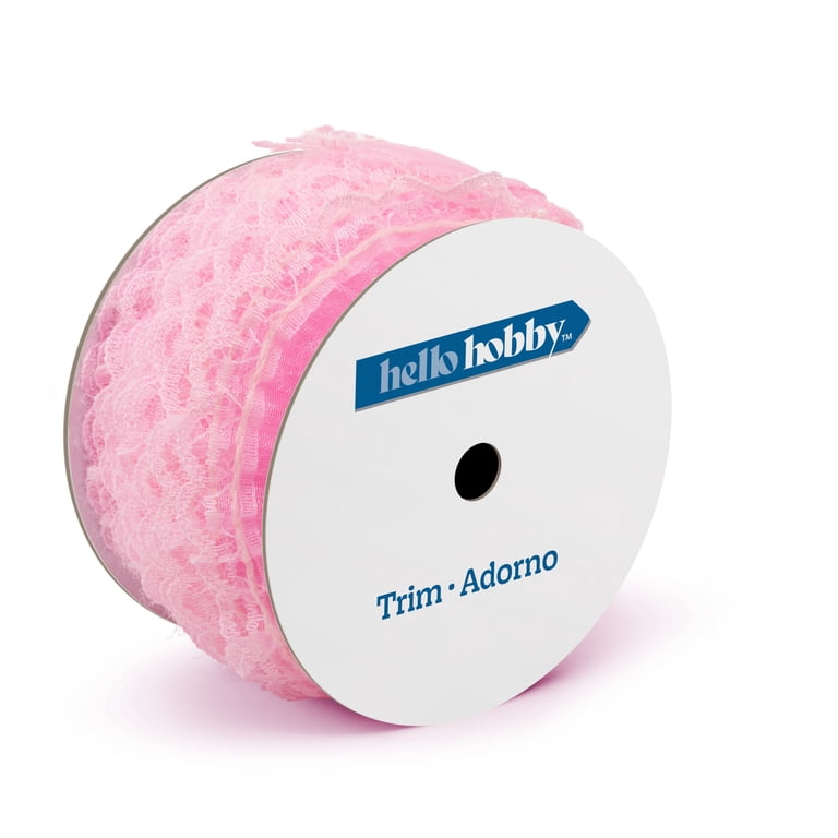 Hello Hobby Pink Pleated Scallop Lace Sewing Trim, 1-5/8 in x 3 yd