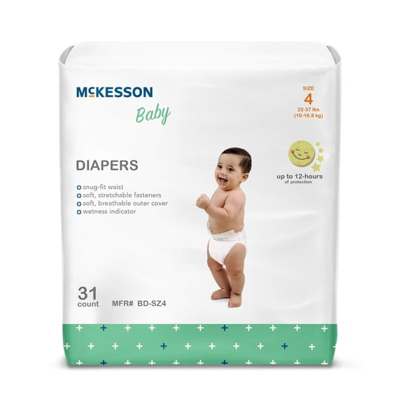 Pañales para bebés McKesson, talla 4, 10 a 16,8 kg, 12 horas de protección