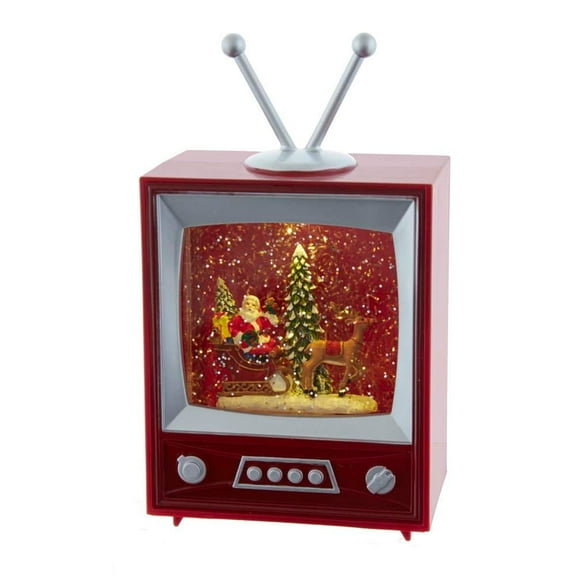 Kurt S. Adler Kurt Adler 8.5-Inch Battery-Operated Musical TV with Santa and Sleigh Water Lantern, Multi