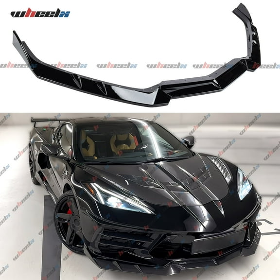 Front Lip Compatible with Chevy Corvette C8 2020-2025, 3Pcs/Set Bumper Air Dam Lower Chin Splitter Protection Body Kit Fits for 2020 2021 2022 2023 2024 2025 (Gloss Black)