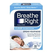 Breathe Right Original Nasal Strips, Clear Nasal Strips, Large, For Sensitive Skin, Help Stop Snoring, Drug-Free Snoring Solution & Nasal Congestion Relief Caused By Colds & Allergies, 30 ct.