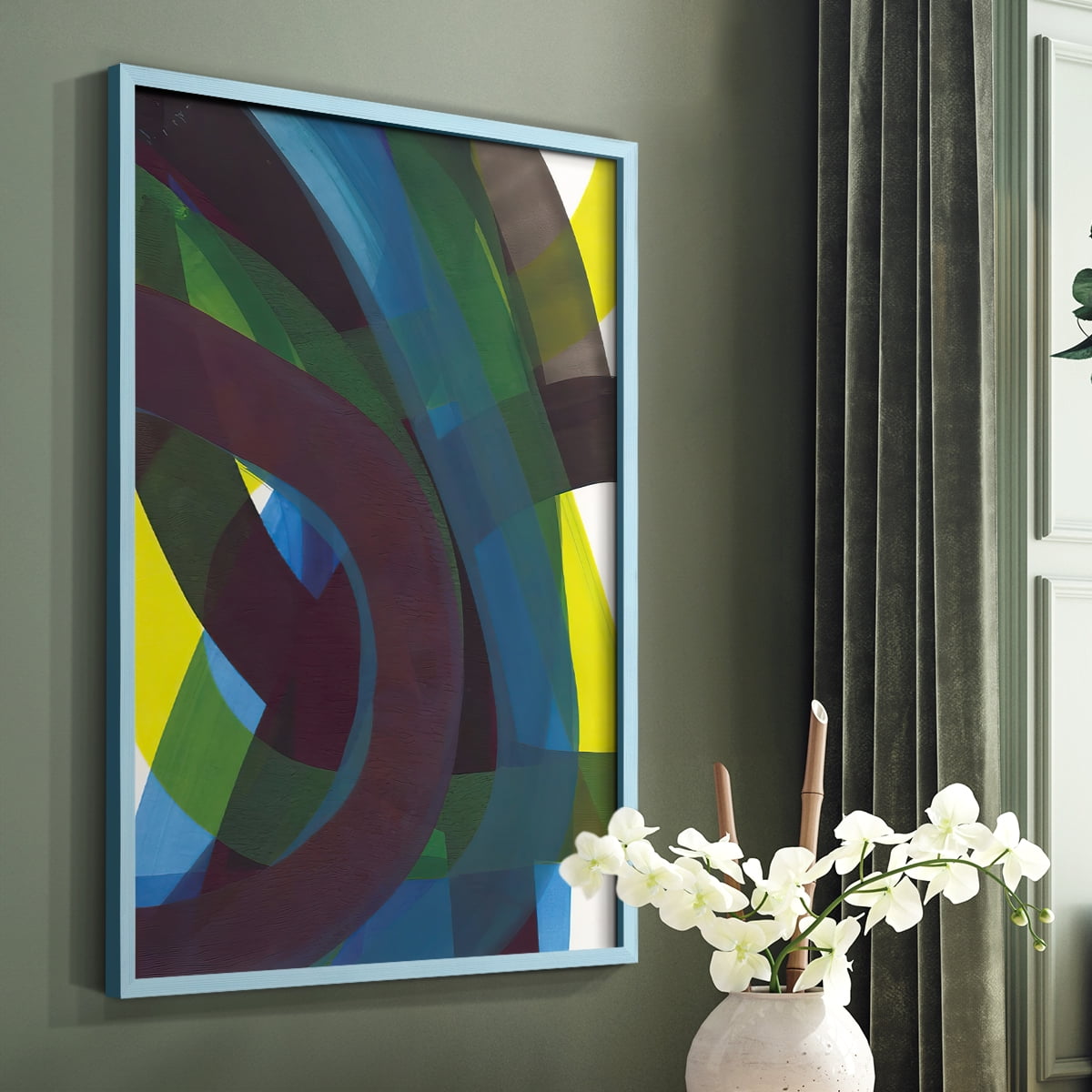 Cool Network II Framed Print in Blue Solid Wood Framed Print No Nail Hanging