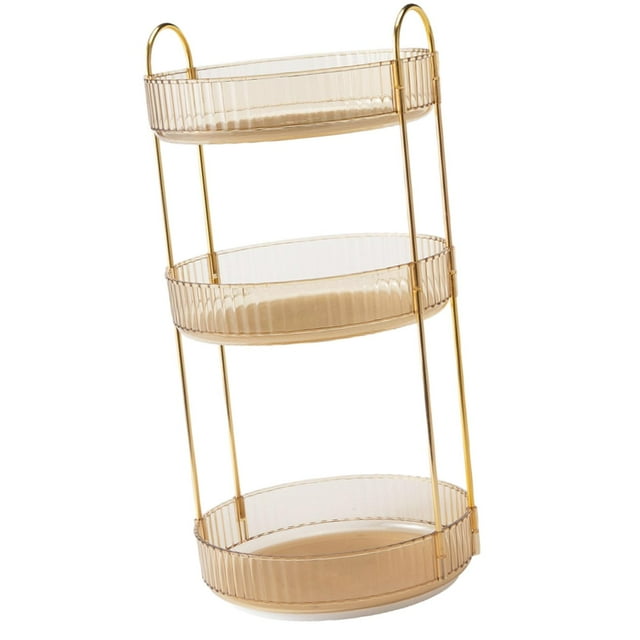 360 degree Rotating Perfume Organizer 3 Tier Storage Tray Turntable Display Stand for Yellow
