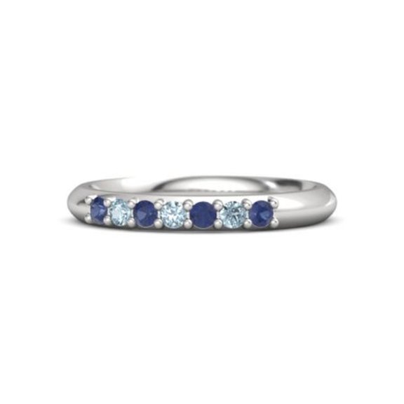 Blue Blue Sapphire & Aquamarine Half Eternity Delicate Band Ring 925 Sterling Silver Ring Bridal Gift Gift For Love Mothers Day Gift Size US- 4
