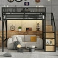 thumbnail image 4 of Mirightone Full Loft Bed with Storage Shelves, Metal Loft Bed with Stairs, Heavy Duty High Loft Bed with Wardrobe for Teens Adults, Black, 4 of 13