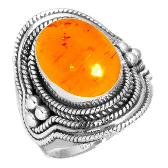 925 Sterling Silver Ring For Women - Girls Orange Amber Gemstone Silver Ring Size 7 November Birthstone Boho Silver Ring Size 7 Mothers' Day Gift For Mother Gemstone 925 Silver Jewelry