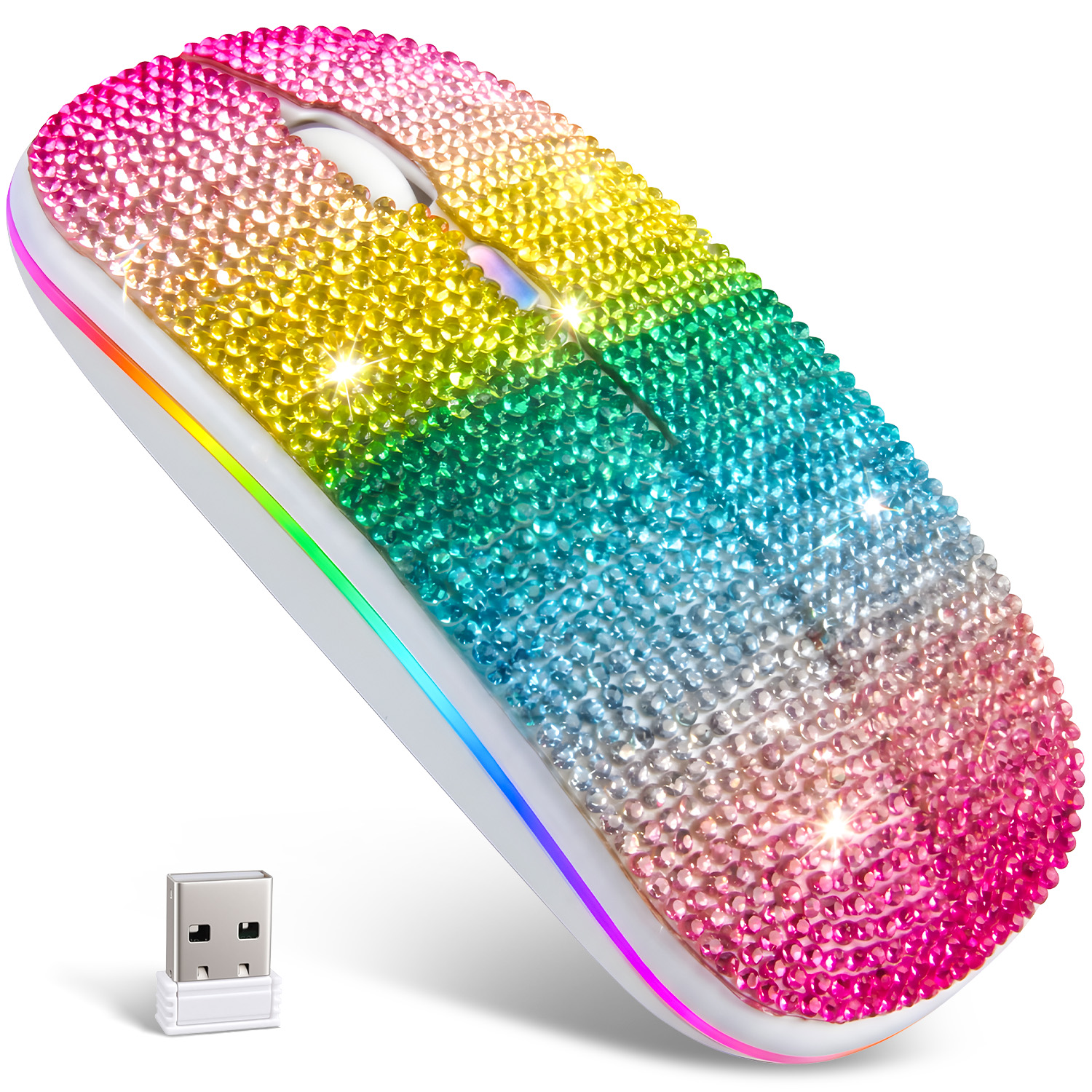 Wireless Mouse for Laptop,AILKIN 2.4GHz 1600 DPI Gaming Mouse Wireless with USB Receiver 7 RGB LED Light Rechargeable Wireless Gaming Mouse Computer Mice for Laptop,Chrombook,PC,Mac