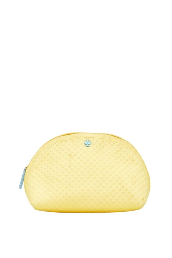 Pre-Owned Tory Burch logo pouch, cosmetic accessory case, yellow canvas, women's