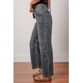 thumbnail image 2 of Women's Sail Blue Exposed Stitching Loose Straight High Waist Jeans - [ZhiHiMeRi] | 10, 2 of 12