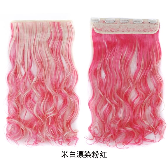 XmhyTop 17.7" Long Straight Clip in Hair Extensions, Full Head One Piece Style with 5 Clips, Highlight Synthetic Fibre, Easy-to-Wear for Women, Pink and White