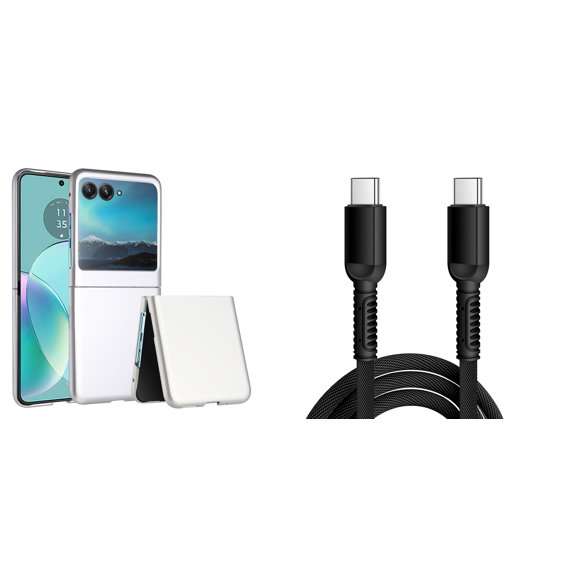 Bemz Slim Rubberized Case for Motorola RAZR  Plus 2023 Bundle with 30W USB-C to USB-C Charging Sync USB Cable - 6 Foot - Silver