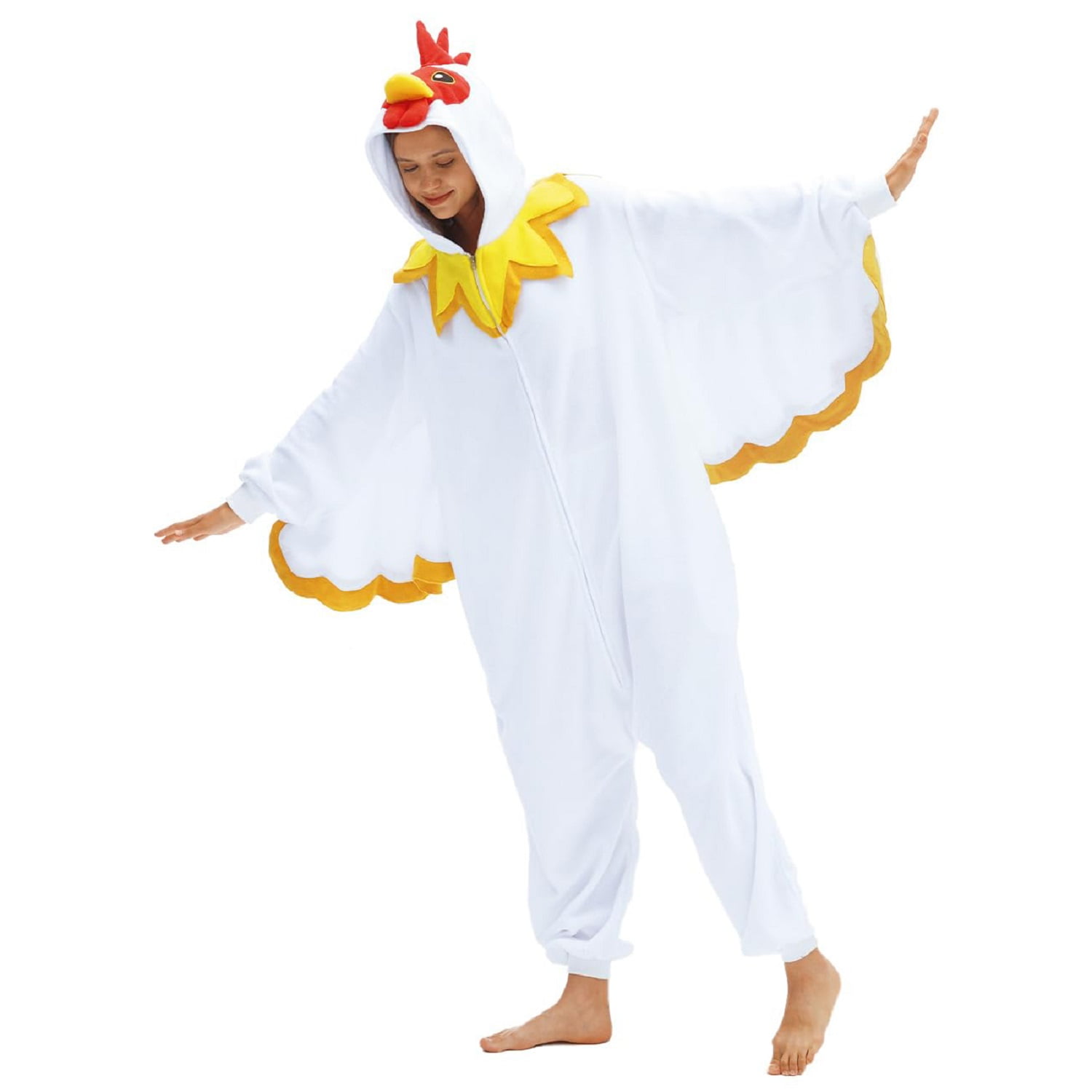 Chicken Onesie, Funny Onesies for Adults, Chicken Costume Adult Animal Cosplay One-Piece Pajamas, Halloween Costumes for Women and Men