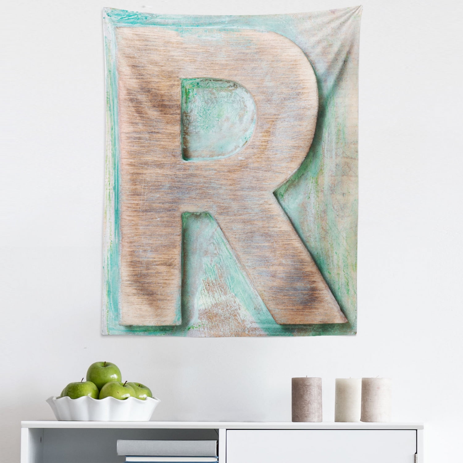 Letter R Tapestry, Wooden Alphabet Block Antique Letterpress Theme ...