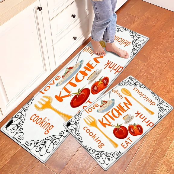 YIMEIS Happy kitchen Fall Kitchen Mats Set of 2,Xmas Winter Seasonal Farmhouse Home Seasonal Decorations Rugs for Floor - 16''*24'' and 17''*47'' in