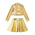 thumbnail image 4 of iEFiEL Girls 2Pcs Metallic Latin Jazz Cheer Performance Dance Costume Long Sleeve Crop Top with Pleated Skirt Gold-A 10, 4 of 7