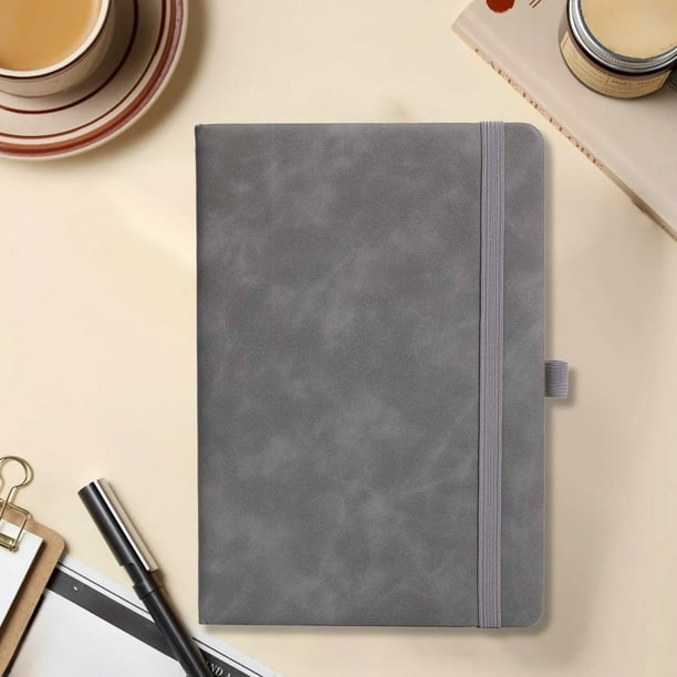 Hardcover A5 College Ruled Notebook | 200 Thick Pages | Elastic Strap | Flat Lay Design | Expandable Inner Pocket | Ribbon Bookmark | Multicolor | 8.46x5.7in | Journaling, Notes, Office