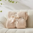 thumbnail image 2 of Snuggle Sac Ultra Soft Blanket Twin Size, Ultra Soft Microfiber Knitted Blanket Cozy Warm Blankets, Heather Beige, 60x80 inches, 2 of 6