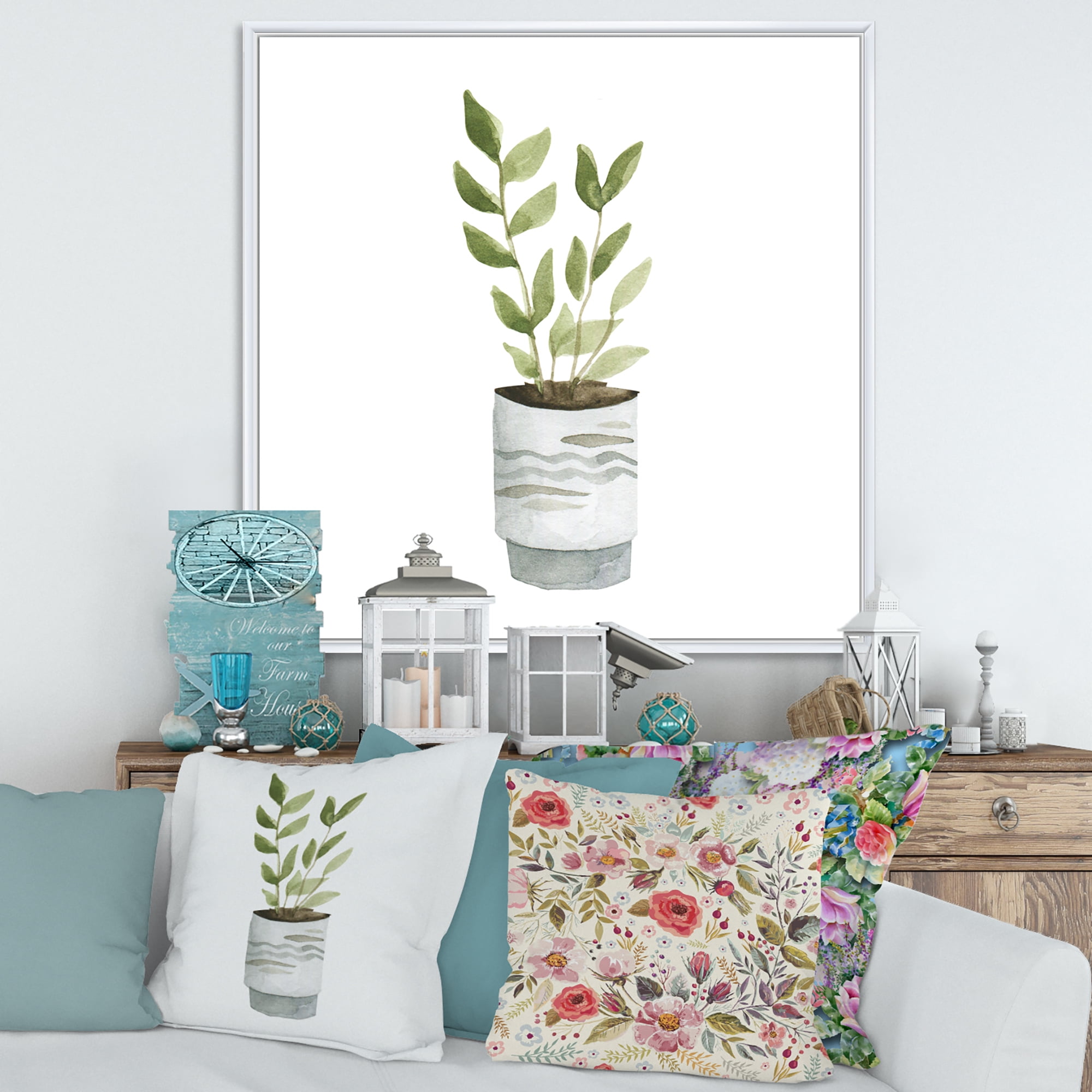 Designart 'Indoor Green Home House Plants in Pots II' Traditional Framed Canvas Wall Art Print