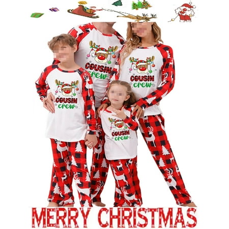 

Licupiee Family Christmas Pajamas Matching Long Sleeve Reindeer Print Raglan Tops + Plaid Pants Set for Women Men Kids Jammies