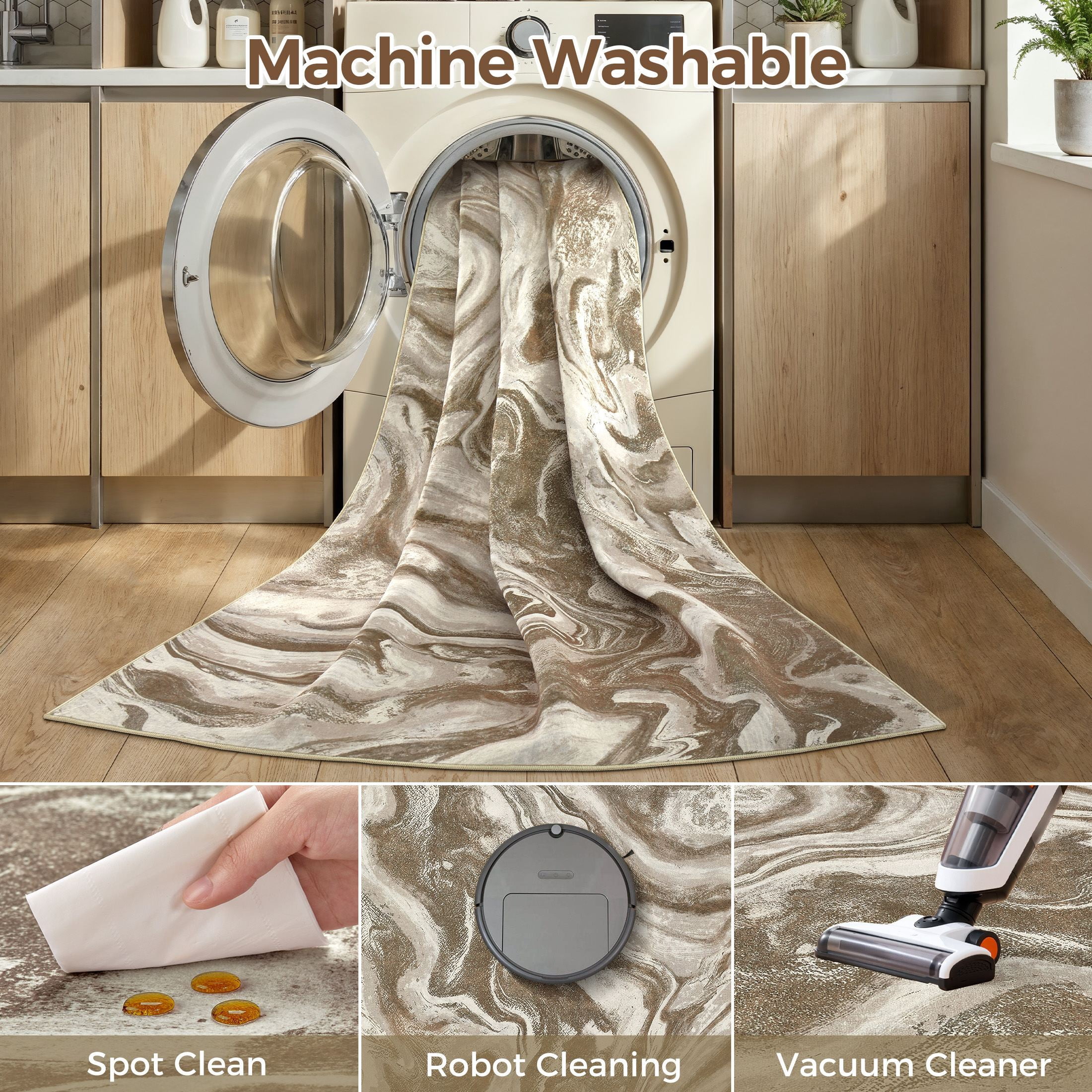UERMEI 10'x12' Area Rugs for Living Room, Washable Non-slip Soft Indoor Modern Vintage Rug for Bedroom Dining Room Office Home Decor Carpet, Golden Brown