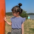 thumbnail image 2 of Girls T Shirts Solid Color Flying Sleeve Top Summer Clothes for Girls Cotton Daily Wear Blue 7-8 Years, 2 of 4