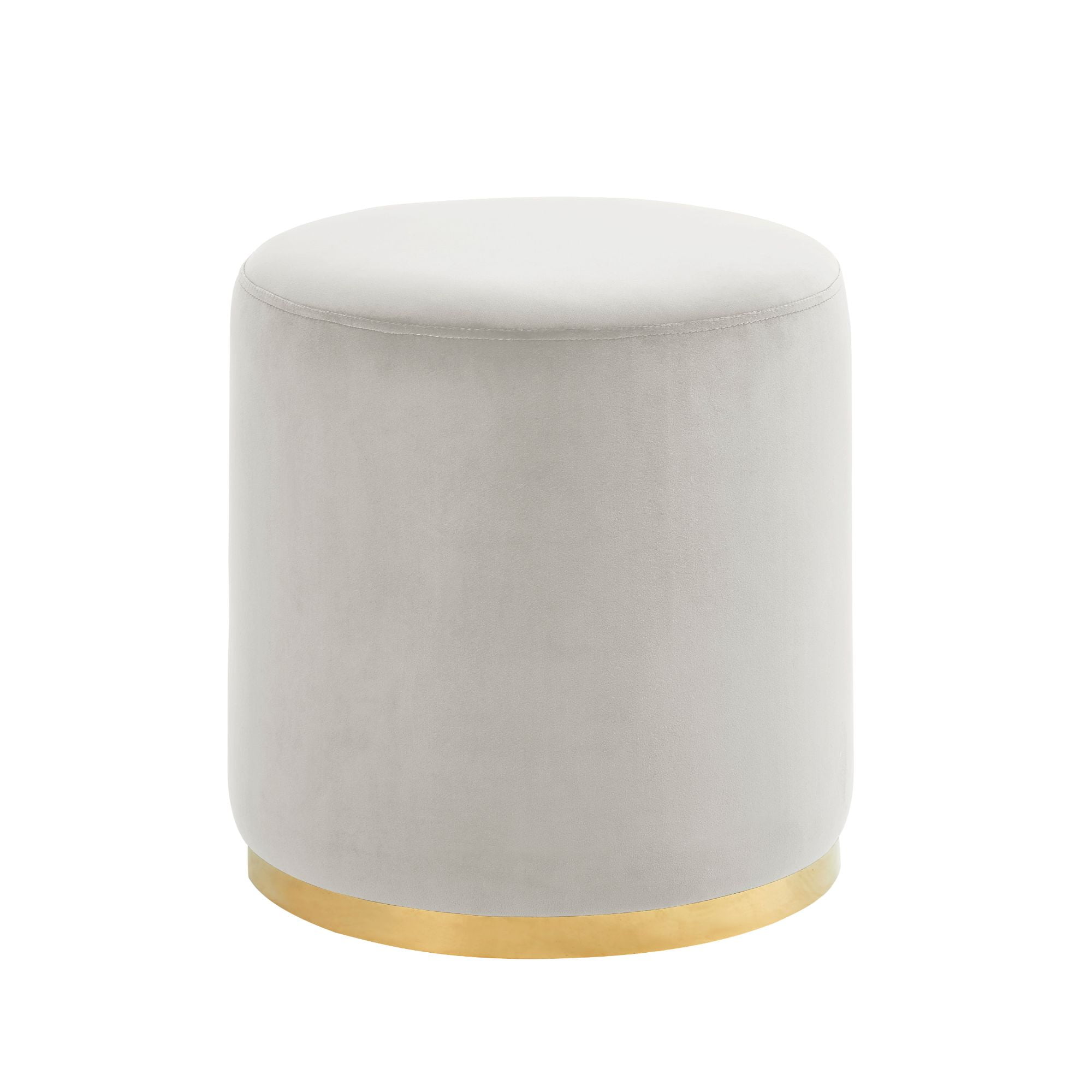 17.5" White and Gold Contemporary Velvet Round Ottoman