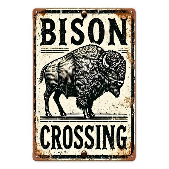 Room Decor Buffalo Crossing Vintage Metal Tin Sign, 8x12 Inch Iron Wall Art, Rustic Decor for Home, Bar, Club, Man Cave, Garage - Music & Coffee Themed Poster