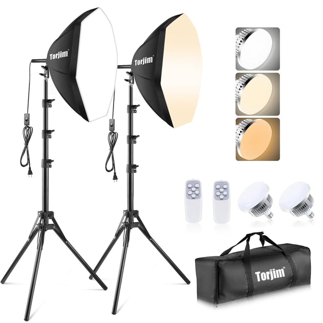 Torjim Softbox Photography Lighting Kit, 20'' x 20'' Professional Softbox Lighting Kit with 85W 3000-7500K LED Bulbs, Studio Lights for Photography/V