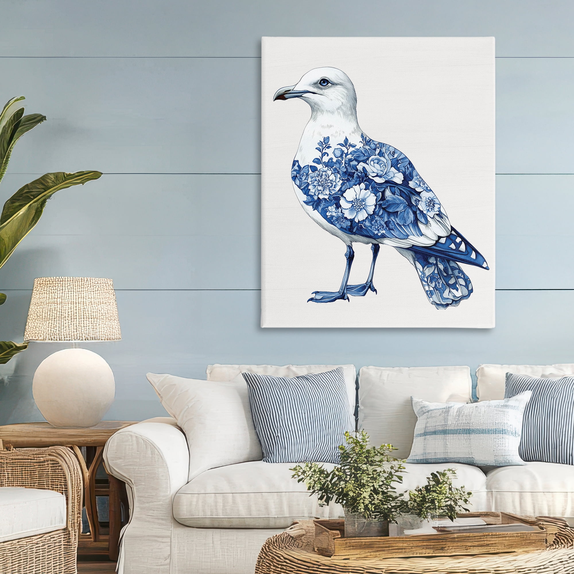 Funky Toile Seagull Canvas Wall Art, design by Lettered and Lined