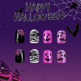 thumbnail image 4 of Uñas postizas de Halloween Posyofet, color morado, con murciélago y momia, 24 unidades, 4 of 7