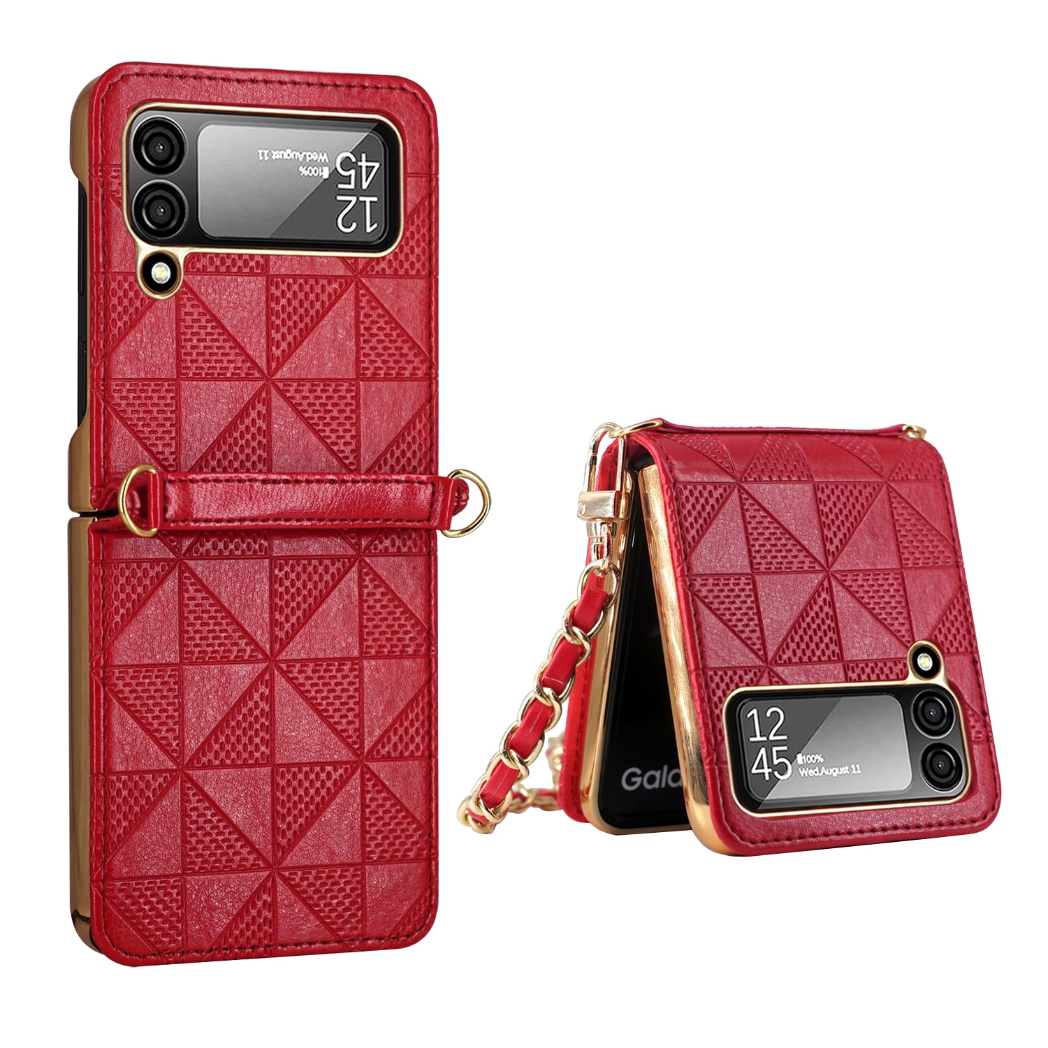 Decase Luxury Pu Leather Case For Samsung Galaxy Z Flip 4 5g 22 Hard Pc Bumper Ultra Slim Cover With Long Shoulder Strap Anti Lost Camera Lens Protector Case Crossbody Strap Black Walmart Com