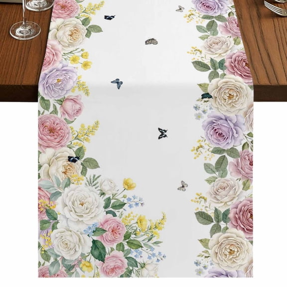 Table Runners 72 Inches Long Dress Scarves, Pink White Flowers Farmhouse Kitchen/Dining Table Runner, Coffee Tablerunners, Spring Floral Elegant Pastoral Botanical 18x72 Inch