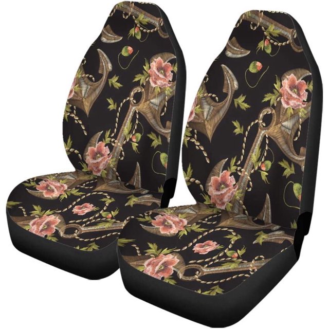 Juego de 2 fundas de asiento ABPHQTO bordado colorido marinero rosas anclas universal