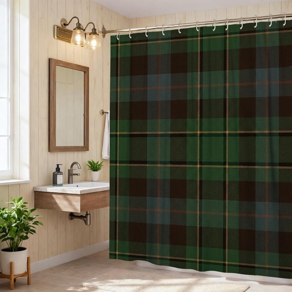 Elyvra Green Plaid Shower Curtain 72x72, Rustic Check Waterproof Fabric Bathroom Decor for Guest Room