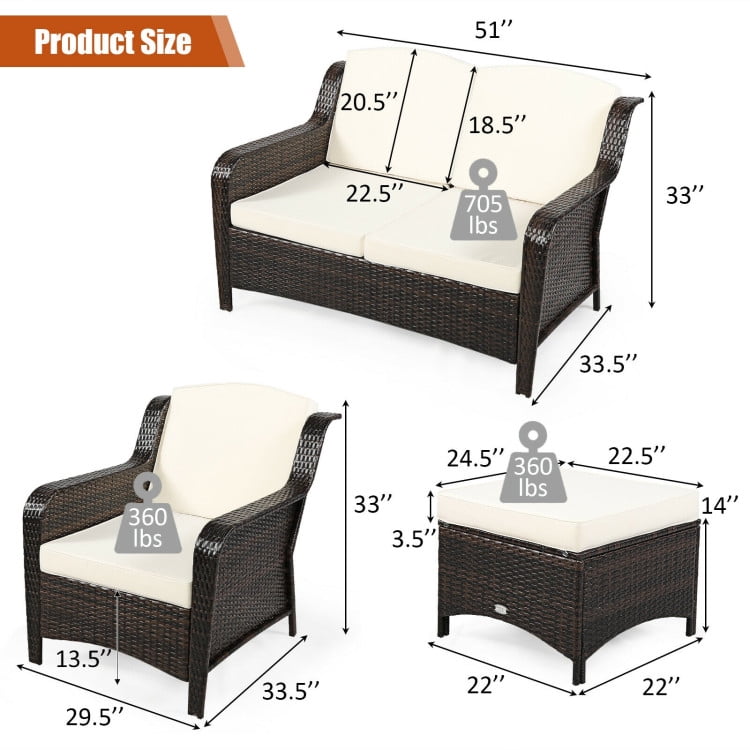 Aimee Lii 5 Pieces Patio Rattan Sofa Set with Cushion and Ottoman, Outdoor Wicker Patio Furniture Set, White Aimee Lii 5 Pieces Patio Rattan Sofa Set with Cushion and Ottoman, Outdoor Wicker Patio Furniture Set, White