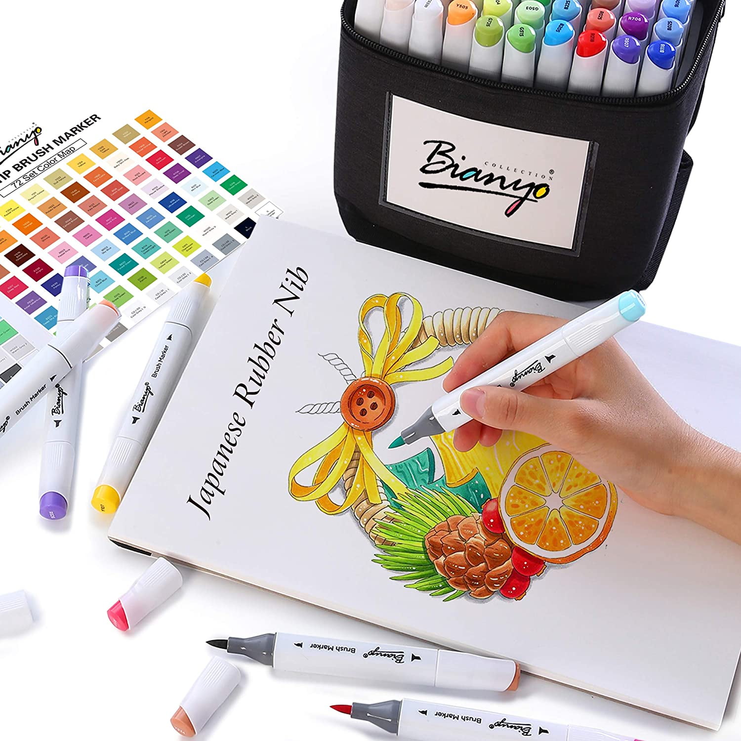 Bianyo Professional Series AlcoholBased Dual Tip Brush Markers, Set of 72