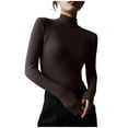 thumbnail image 1 of AherBiu Womens Long Sleeve Tops Ribbed Knitted Turtleneck Undershirts Slim Fitted Stretchy Comfy Basic Tee Tops, 1 of 7