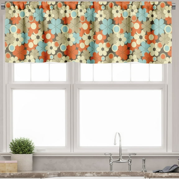 Ambesonne Floral Valance Pack of 2, Retro Simple Flowers, 54"X18", Multicolor
