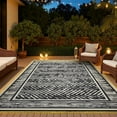 thumbnail image 1 of Outdoor Rug with Led Strip Lights RV Camping Mat and Patio Rug for Deck Balcony Porch Backyard Beach Picnic Outdoor Carpet Striped Pattern Modern Slip Plastic Straw x & Bei, 1 of 6