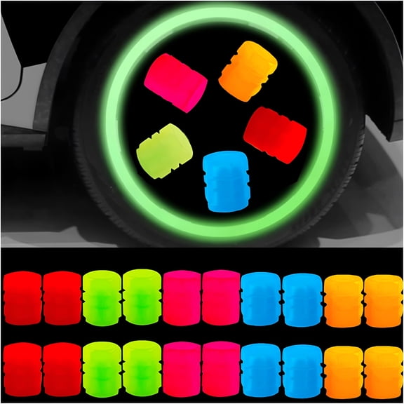 LADYGYM 2026 New 20 Pcs Glow-In-The-Dark Car Tire Valve Cap Set,5 Colors Light Up Valve Stem Caps Universal Valve Stem Tool for Cars Trucks Suvs Motorcycles and Bikes for Car,Truck,Motorcycle,Bike