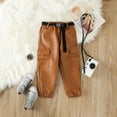 thumbnail image 4 of XBASW Kids Baby Girls Faux Leather Pants Straight Wide Leg Trousers with Pockets Toddler Spring Autumn PU Leather Pants 2-7T, 4 of 8