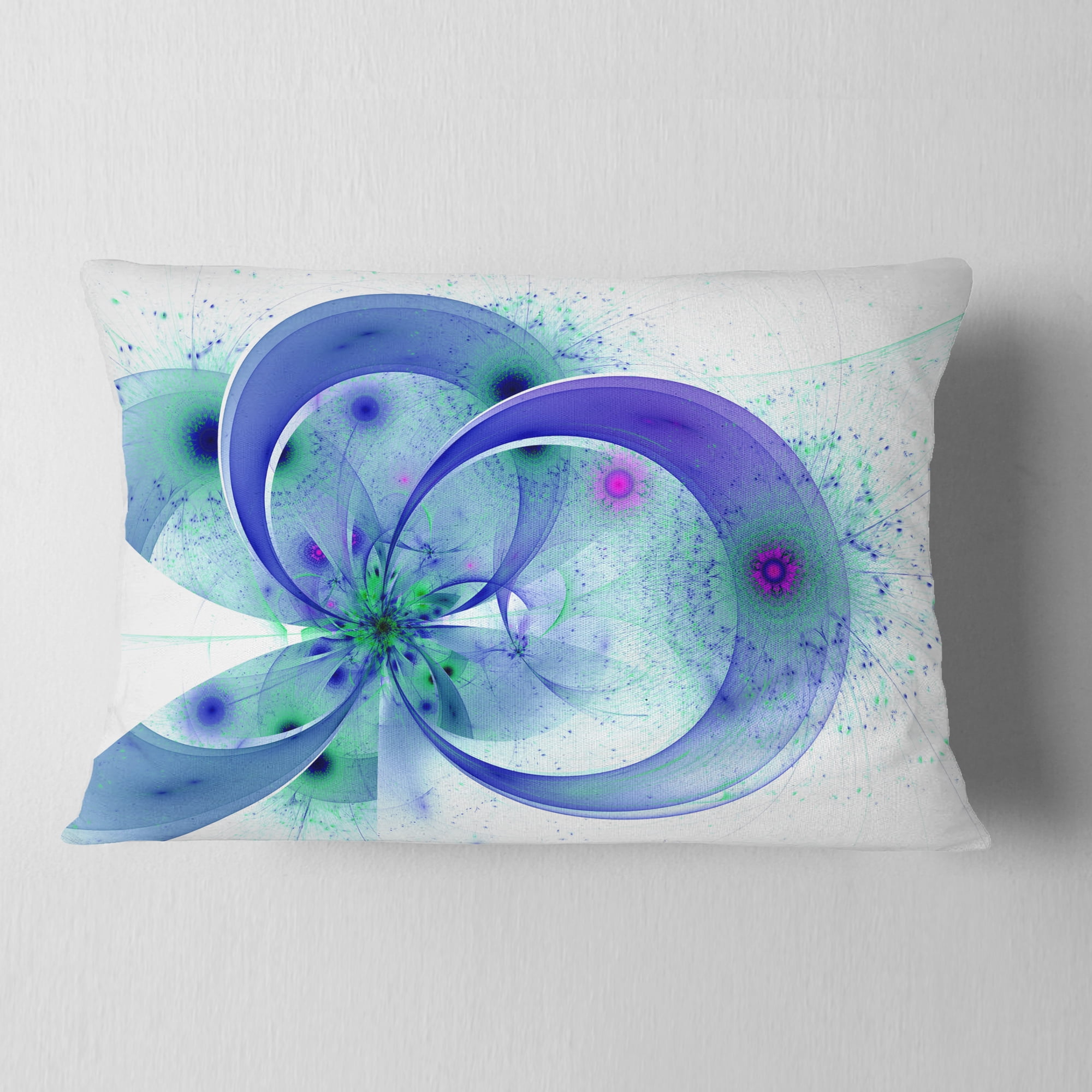 Designart Blue Fractal Flower with Curved Petals - Floral Throw Pillow - 12x20