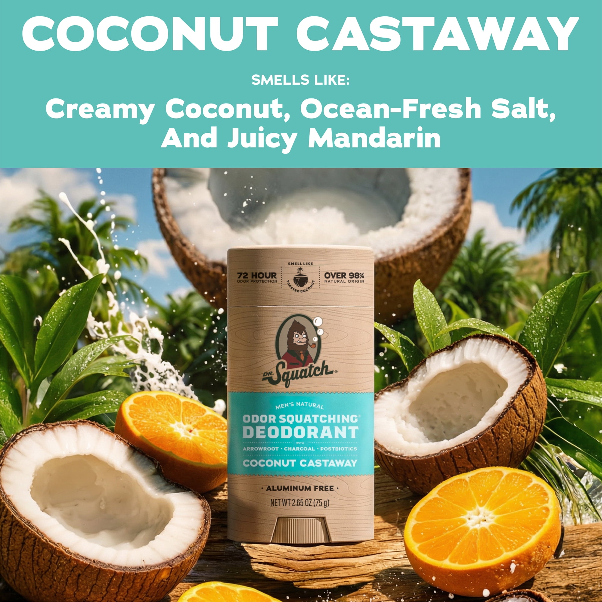 (2 pack) Dr. Squatch Mens Aluminum Free Deodorant, Natural Deodorant for Men, Coconut Castaway, 2.65 Oz