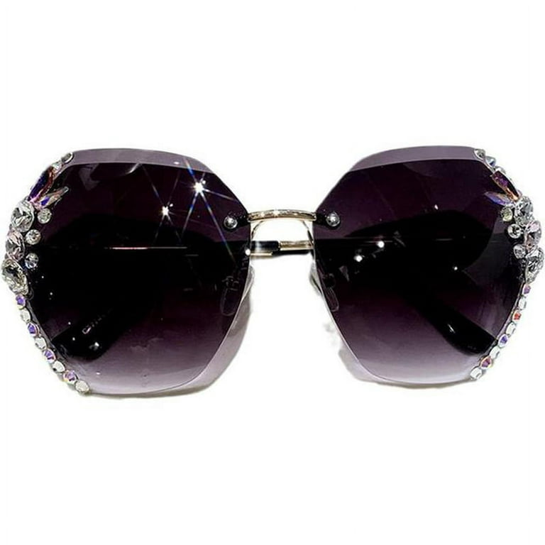 Oversized Polarised Sunglasses for Women Rhinestones Embellish