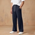thumbnail image 2 of WhouRiu Boys Casual Jogger Pants Solid Color Drawstring Waist Baggy Wide Leg Sweatpants Kids Comfortable Cute Trousers With Pockets,9-10 Years, 2 of 7