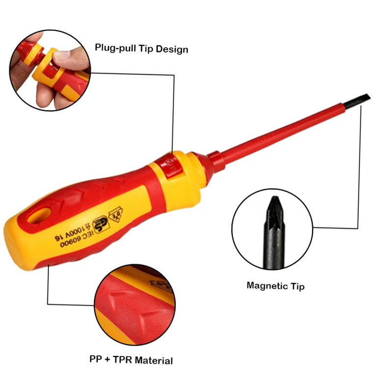 samtidig Simuler Statistisk NESCH 13pcs 1000V Changeable Insulated Screwdrivers Set with Magnetic  Slotted Phillips Pozidriv Torx Bits Electrician Tools Kit - Walmart.com