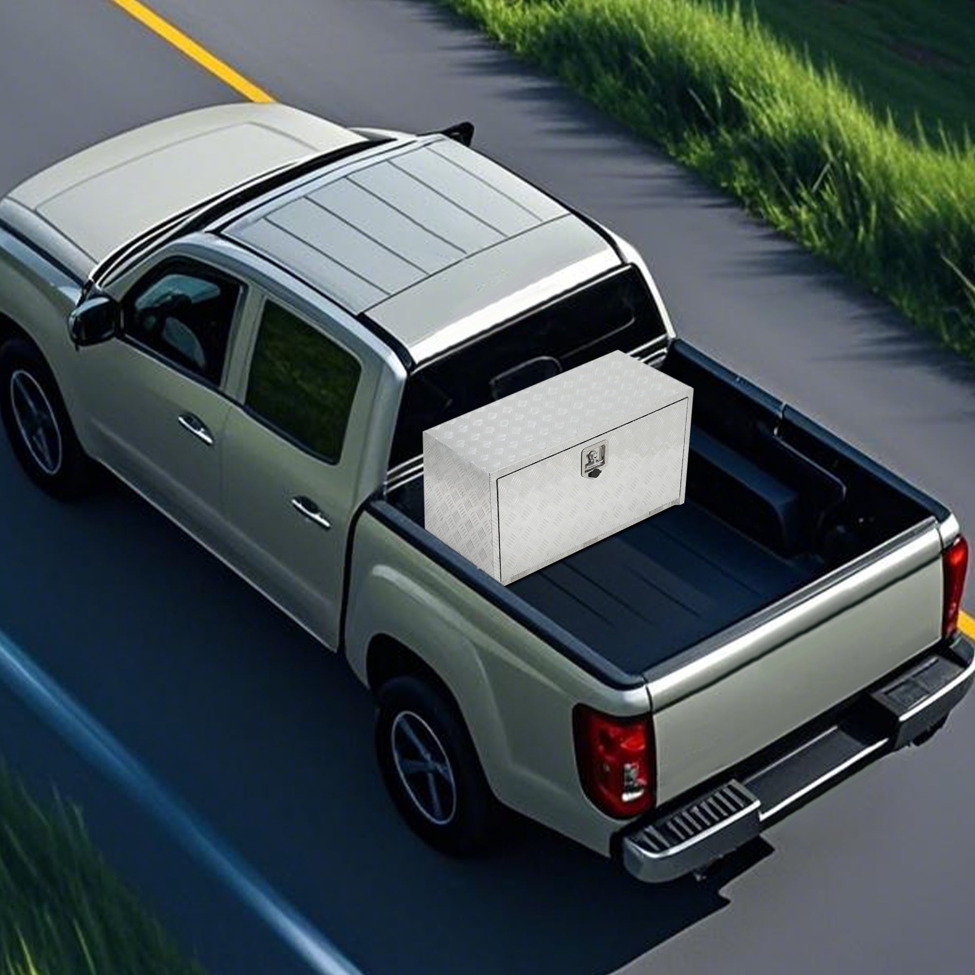 18 x 18 x 18 Inch Aluminum Underbody Truck Tool Box, Heavy Duty Waterproof Trailer Tongue Box with Lock and Keys, Storage Organizer Chest for Pickup Truck Bed, RV, Silver