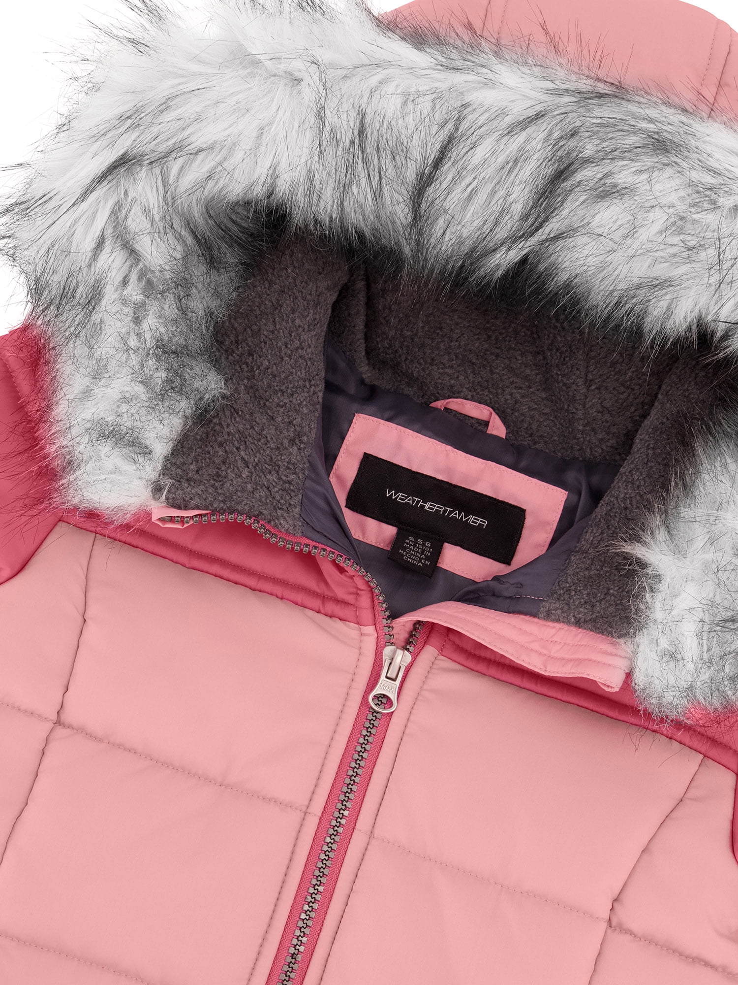 Weathertamer Girls Hooded Colorblock Winter Puffer Coat, Sizes 4-16